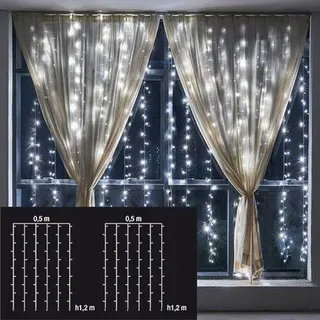 Set 2 Gardinen Für Fenster 50X120CM 144 LED Bunt Batterie Lichter Weihnachten