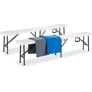 Bierbank 2er Set, Bierzeltgarnitur, klappbar, Kofferfunktion, Pflegeleicht, Kunststoff, HBT: 42x180x25cm, weiß