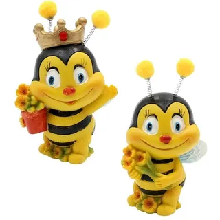 Dekohelden24 Dekofiguren Bienenpaar mit Blumen, 2er Set, Gartendeko, Polyresin, Größe: L/B/H ca. 5 x 5 x 9 cm