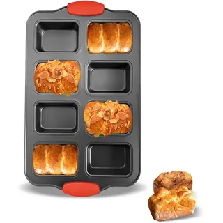 JSJMOFA Mini-Kastenform mit Silikongriff, 8 Mulden Antihaft Brotbackform aus Karbonstahl, Mini-Brotlaib-Backform, Mini-Brownie-Pfanne, Käsekuchenform, Muffinbackformen Backblech