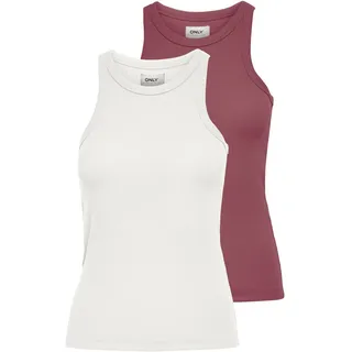 Tanktop ONLY "ONLLINDSAY TANK TOP 2 PACK", Damen, Gr. XS (34), cloud dancer, Jersey, Obermaterial: 95% Baumwolle, 5% Elasthan, unifarben, sehr figurbetont normal, Rundhals, Tops Tanktop, Baumwollmischung