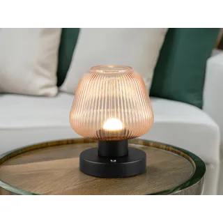 Kabellose kleine LED Akku Tischlampe ohne Strom, dimmbar mit Glasschirm Amber