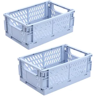 SelfTek 2 Stück Klappkisten Set, 2 Stück großer klappbox, Faltbarer Obstkorb aus Kunststoff, klappkorb für Küche,Arbeitszimmer und Büro, 25 x 16,5 x 10 cm (Blau)