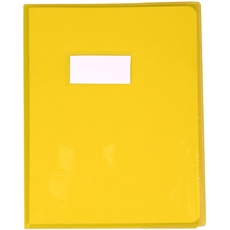 Clairefontaine 73004C - Heftumschlag / Heftschoner / Hefthülle Calligraphe Cristalux 17x22 cm, Etikettenhalter, aus PVC transparent und strapazierfähig, glatt, Gelb, 1 Stück