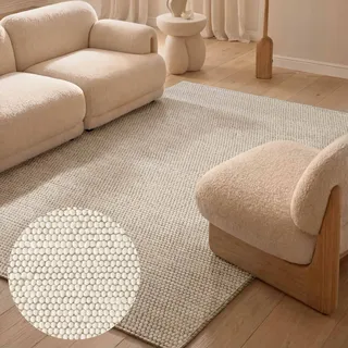 Wollteppich TED BAKER "Diana", natur,weiß, B:120cm H:16mm L:170cm, Oberfläche: 100% Wolle. Rückseite: 100% Wolle, Teppiche, Wollteppich, Wolle, Natur, Handgemacht, Wohnzimmer, Esszimmer, Schlafzimmer, Skandi