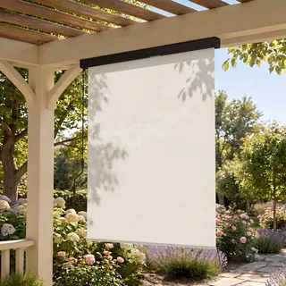 SONGMICS Seitenmarkise Alu Senkrechtmarkise 1.4 x 2.5 m, ohne Bohren, ausziehbar - Beige