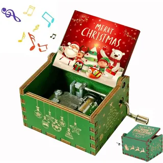 PeaMirmy Merry Christmas Spieluhr aus Holz mit Handkurbel, graviert für Männer und Frauen Weihnachten und Neujahr (D)