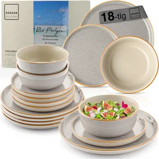 SÄNGER Rio Perlgrau | Tafelservice 18 teilig, Steingut Geschirr Set 6 Personen, 6x Speiseteller 6x Dessertteller 6x Schalen Geschirrset und Schale grau | VALUE COLLECTION