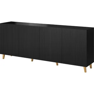 Furniture24 Kommode Pafos 200 cm Sideboard Schrank 4 türiger Wohnzimmerschrank Schwarz - Schwarz