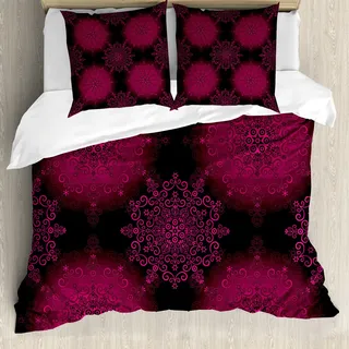 ABAKUHAUS lila Mandala Bettbezug, Psychedelische Boho, Milbensicher Allergiker geeignet mit Kissenbezügen, 155 cm x 220 cm - 80 x 80 cm, Maroon Magenta - Lila