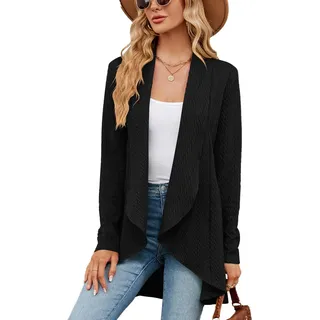 Cardigan Damen Langarm Cardigan Elegantes Freizeittop Wasserfall Cardigan Leichter Strickblazer