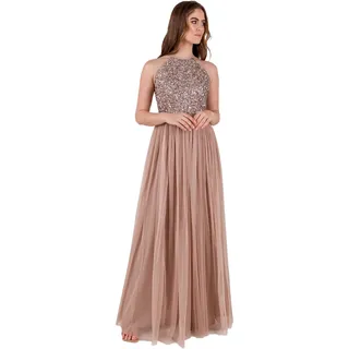 Maya Deluxe Damen Brautjungfer Maxikleid Neckholder Pailletten verziert Abschlussball Abschlussfeier Hochzeit, Taupe Blush, 44 EU (16 UK)