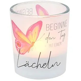 Dekohelden24 Windlicht Beginne den Tag mit einem Lächeln Glas Bunt