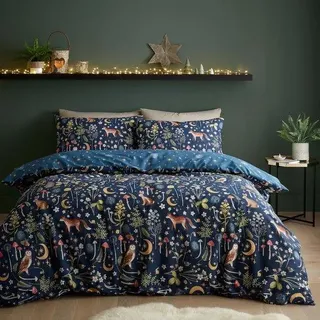 Ibenzoa® Bettwäsche-Set 135x200 cm für Einzelbett, wendbar mit Tiermotiven (Fuchs, Eule, Hase), Kissenbezug 50x75 cm, 52% Polyester/48% Baumwolle