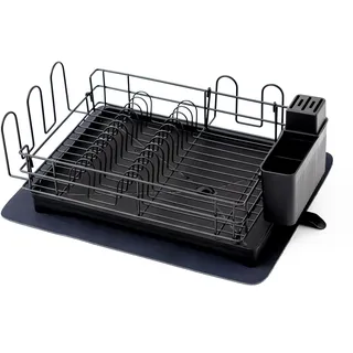 CHEFGASTRO Abtropfgestell Geschirr, 15x42x31cm, Stahl, mit Besteckhalter, Tassenhalter, drehbarem Wasserablauf, Abtropfbrett & Trockenmatte, Geschirrabtropfgestell Abtropfständer Spül Abtropfgitter
