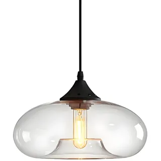 HJXDtech Einflammige Pendelleuchte mit Bunt Glas Lampenschirm, Vintage-Industriedesign, E27 Dekorative Hängelampe für Kücheninsel, Esstische, Esszimmer und Wohnzimmer (Klar)