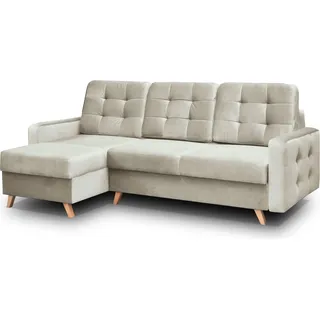 Skandinavisches Ecksofa VINCI mit Schlaffunktion, Velour Polsterecke universelle Schlafsofa (Beige) - Beige