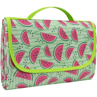 Ninonly Picknickdecke Wasserdicht Picknickdecke 200x200cm Tragbare Waschbar Extra Große Stranddecke Sandfrei Mit Tragegriff Leicht Isoliert für Camping, Picknick, BBQ, Wassermelonenmuster