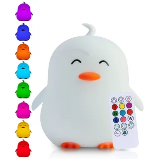 Kadoing® Pinguin Nachtlicht (extra Groß) – mit Tippfunktion und Fernbedienung – Wiederaufladbar – Baby – Babylampe – Kinder – Kinderlampe – Kinderzimmer – Kinderspielzeug – LED Nachttischlampe