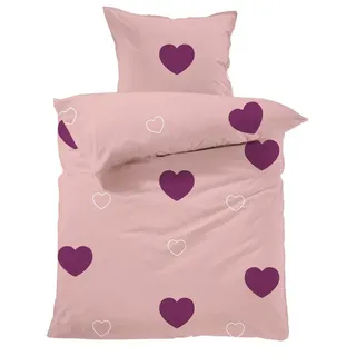 LAVEA Lavea® Emilia Bettwäsche Kinder Set, Kinderbettwäsche aus 100% Bio-Baumwolle, mit Herzmotiv, weiche Bezüge für Bettdecke und Kopfkissen, mit Reißverschluss, Rosa Bordeaux 100 x 135 cm und 40 x 60 cm