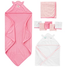 Simple Joys by Carter's Baby Mädchen 8-teiliges Handtuch- und Waschlappen-Set, Rosa/Weiß, Einheitsgröße