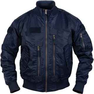 Mil-Tec US Tactical Fliegerjacke Herren • Taktische Bomberjacke mit Stehkragen • Winddichte Übergangsjacke für Frühling & Herbst • Pilotenjacke mit vielen Taschen & Patchflächen • Dunkelblau, XXL