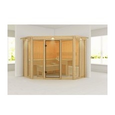 KARIBU Sauna »Ehmja 2«, BxHxT:245 x 202 x 245 cm, mit Dachkranz - beige