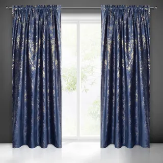 Eurofirany Velours Samt Samtvorhang KORNELIA Vorhänge Kräuselband Blickdicht Glanz Schlafzimmer Lichtundurchlässigkeit (Dunkelblau, 135 x 270 cm)