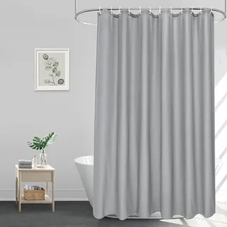 Extra Überlänge Duschvorhang mit 240 cm Fallhöhe, Grau Textile Polyester Badvorhang, Wasserdicht und Trocknet Schnell, Antischimmel Waschbar Dusch Vorhang 200x240 cm für Badezimmer mit 14 Ringen