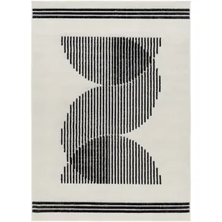 Surya Livorno Wohnzimmer Teppich modern – Abstrakt Design in Marmor Optik für Wohnzimmer 200x275 cm, Esszimmer, Schlafzimmer - Marmor Teppich groß, weicher Teppich Kurzflor in Elfenbein, Grau, Schwarz