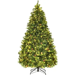 Costway 240cm LED Künstlicher Weihnachtsbaum, mit Klappsystem und Metallständer, Tannenbaum geschmückt, Kunstbaum Weihnachten ideal für Zuhause,
