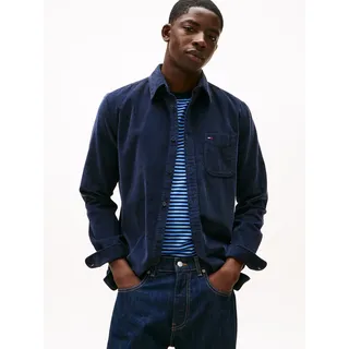 Langarmhemd TOMMY JEANS "TJM BABY CORD", Herren, Gr. 3XL, N-Gr, schwarz night navy, Web, Obermaterial: 100% Baumwolle, regular fit, Manschette, Hemden Langarmhemd, Kentkragen, regular fit