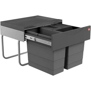 HAILO 3644911 Abfallsorter RAUMSPAR TANDEM S 12/8/8/D dunkelgrau mit 28 Liter Abfallvolumen / ab 50 cm Schrankbreite - Dunkelgrau, Silber