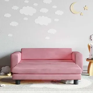 Kindersofa mit Hocker Rosa 100x50x30 cm Samt, massivholz Rahmen, platzsparend, Kinderzimmer Möbel für 3-6 Jahre mit Stauraum und Sicherheit, komfortables Babymöbel Komplettset - Rosa