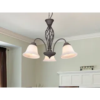 LED Landhausstil Esszimmerlampe Rostoptik 3-flammig mit Glas Lampenschirmen Weiß