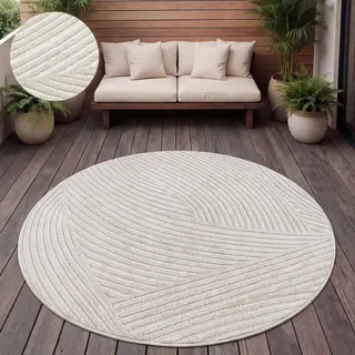 Outdoor Teppich Wetterfest Balkon Wohnzimmer Skandinavisches Boho Einfarbig Grösse 200 cm Rund - Creme