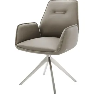 DeLife Drehstuhl Zoa-Flex Echt-Leder Schlamm Kreuzgestell breit Edelstahl 360° drehbar Wippfunktion Taschenfederkern, Esszimmerstühle