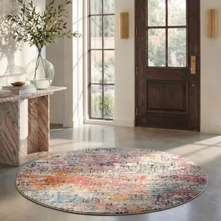 SAFAVIEH Zeitgenössische Teppich für Wohnzimmer, Esszimmer, Schlafzimmer - Madison Collection, Kurzer Flor, Grau und Rosa, 200 x 200 cm