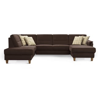 CAVADORE U-Form-Sofa Palera / Federkern-Wohnlandschaft im Landhausstil / 314 x 89 x 212 / Mikrofaser-Bezug, Braun