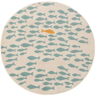 Lytte Kinderteppich Fabius Beige/Blau ø 120 cm rund , Textil , Rund , 120x120 cm , Oeko-Tex® Standard 100 , wasserabweisend , Teppiche und Böden, Teppiche, Kinderteppiche