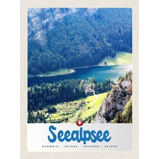 Holzschild 30x40 cm - Seealpsee Schweiz Natur Wälder See