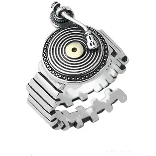 IMINI DJ-Musik-Vinyl-Scheibenmacher, personalisierbarer Statement-Ring, offenes Band, verstellbar, ausziehbar, Knöchel, Mittelfinger, bequeme Passform, Mode-Trend-Stil, Hip-Hop-Schmuck für Männer und