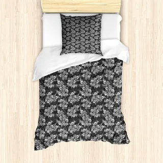 ABAKUHAUS Damast Mantele, Blumenstrauß Braut, Milbensicher Allergiker geeignet mit Kissenbezügen, 135 cm x 200 cm - 80 x 80 cm, Dunkler Taupe Weiß
