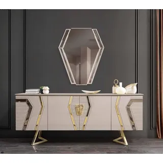 Luxus Weiß-Goldene Kommode mit Spiegel Designer Sideboard Holzmöbel - Weiß