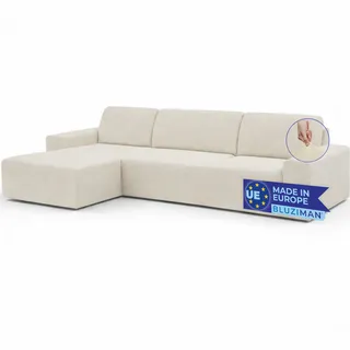 BLUZIMAN® Sofabezug L-Form Elastisch, Ecksofabezug für Chaiselongue, rutschfest Couchbezug, Universal Sofa Überzug (Elfenbein, Links – Draufsicht, Kurze Armlehne)