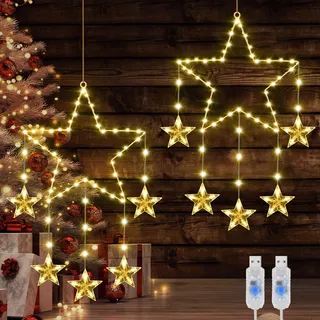 Abverkauf für LED Fensterdeko Weihnachten Beleuchtet, 2 Stück 62 LED Weihnachtsbeleuchtung Fenster Stern USB-stecker Angetrieben Weihnachtsstern Weihnachtsdeko Fenster Beleuchtet Warmweißen