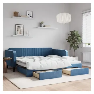 vidaXL Tagesbett Ausziehbar mit Schubladen Blau 100x200 cm Samt - Blau