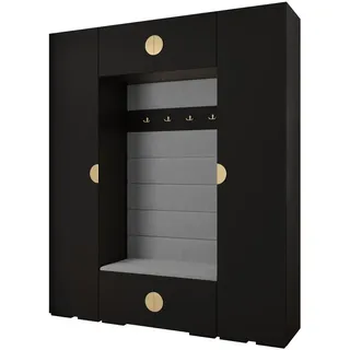Abiks Möbel Garderoben-Set 236,7/200/47 , Schwarz, Grau, Goldfarben , Holz , Nachbildung , 10 Fächer , 200x236.7x47 cm , Garderobe, Garderoben-Sets & Garderoben-Serien, Garderoben-Sets