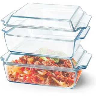 2er-Set Glas Auflaufform mit Deckel, 1L Backform rechteckig | kleine Schale 14 x 15,5 cm, Ofenfest, Mikrowellengeeignet