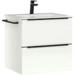 Nobilia Waschtischkombi , Schwarz, Weiß Hochglanz , Metall , 2 Schubladen , 61 cm , Blauer Engel, Pefc, Goldenes M, Made in Germany, Tcsa, Carb2, DGM-Emissionslabel , Zusatzausstattung erhältlich, hängend , Badezimmer, Waschbecken & Armaturen, Waschtische